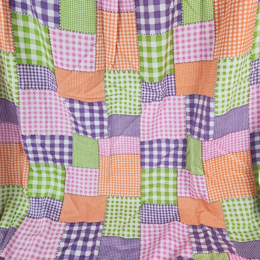 Vintage Cheater Cloth Gingham Plaid Patchwork Curtains Pink Purple Green Orange